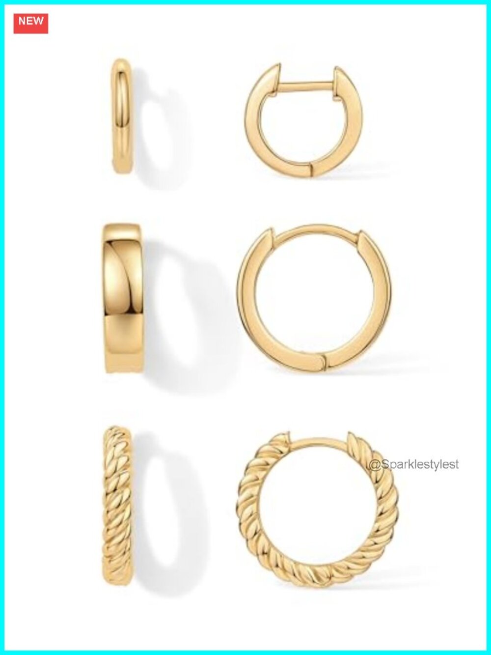 14K Gold Plated Huggie Hoop Earrings Set